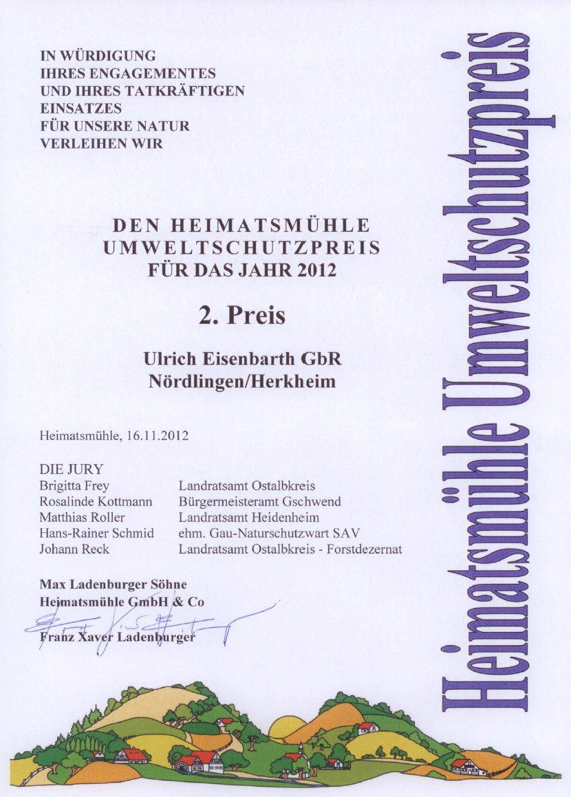 Urkunde Umweltschutzpreis 2012